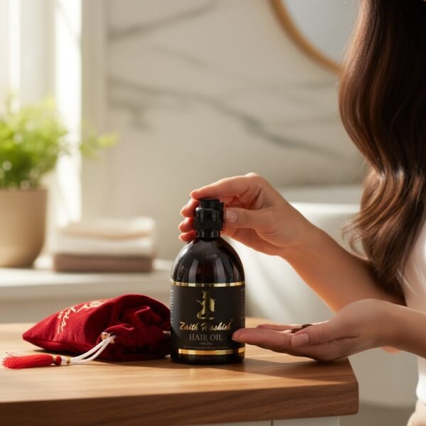 Zaith Hashish Hair Oil Model Pouring in to Hand